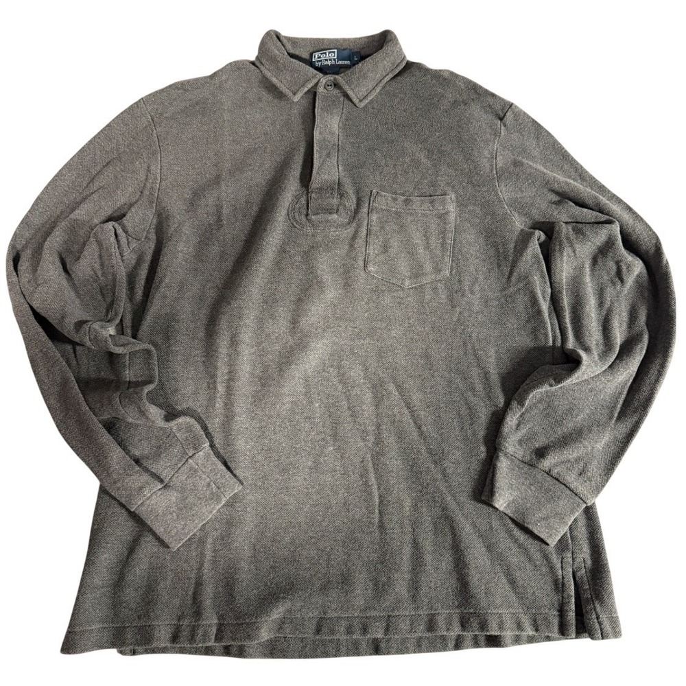 Polo Ralph Lauren Mens Long Sleeve Pique Polo Shirt Charcoal Grey Large 0788